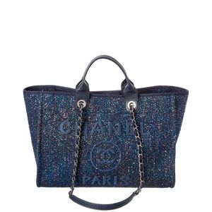 CHANEL Navy Multicolor Sparkle Tweed Tote